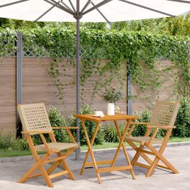 3 Piece Bistro Set Beige Poly Rattan and Solid Wood - vid-3281804