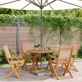 5 Piece Garden Dining Set Taupe Fabric and Solid Wood