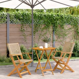 3 Piece Bistro Set Beige Poly Rattan and Solid Wood - vid-3281852