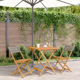 3 Piece Bistro Set Grey Poly Rattan and Solid Wood - vid-3281863
