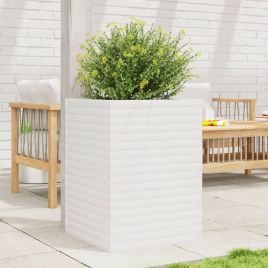 Garden Planter White 50x50x68.5 cm Solid Wood Pine