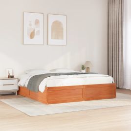 Bedframe Wax Brown 200x200cm Solid Wood Pine