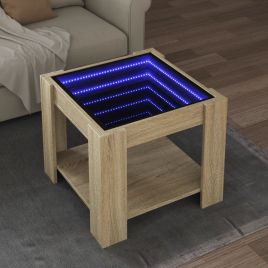 Coffee Table with LED Sonoma Oak 53x53x45 cm Engineered Wood