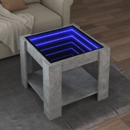 Coffee Table with LED Concrete Grey 53x53x45 cm Engineered Wood