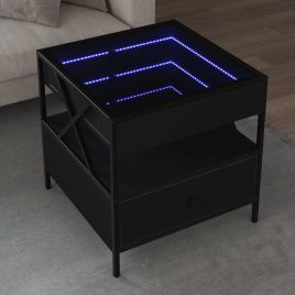 Coffee Table with Infinity LED Black 50x50x51 cm