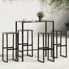 5 Piece Garden Bar Set Black Powder-coated Steel - vid-3283751