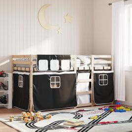 Bunkbed White and Black 90x190cm Single Solid Wood Pine
