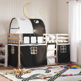 Bunkbed White and Black 80x200cm Solid Wood Pine