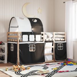 Bunkbed White and Black 90x190cm Single Solid Wood Pine
