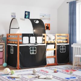 Bunkbed White and Black 90x190cm Single Solid Wood Pine
