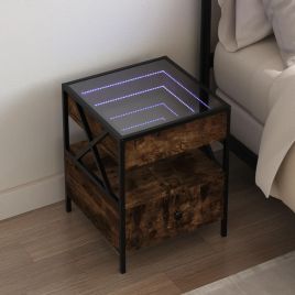 Bedside Table with Infinity LED Smoked Oak 40x40x51 cm - vid-3284103
