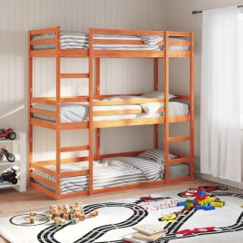 Triple Bunkbed Wax Brown 80x200cm Solid Wood Pine