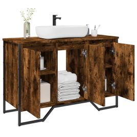 Bathroom Sink Cabinet Smoked Oak 91x35x60 cm Engineered Wood - vid-848661