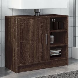 Sink Cabinet Brown Oak 63x29x55 cm Engineered Wood - vid-848135