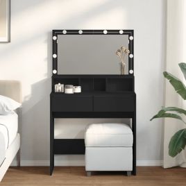Dressing Table with LED Black 80x41x134.5 cm