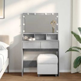 Dressing Table with LED Concrete Grey 80x41x134.5 cm