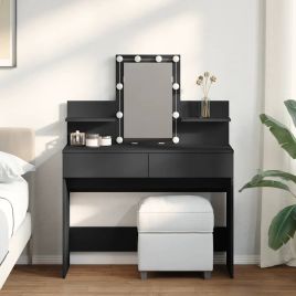 Dressing Table with LED Black 100x40x130 cm