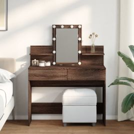 Dressing Table with LED Brown Oak 100x40x130 cm