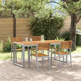 CLEFORD Garden Dining Set 5 pcs Solid Acacia Wood - Grey