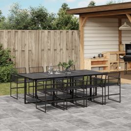9 Piece Garden Dining Set Black Poly Rattan - vid-3295035