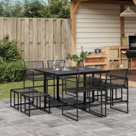 9 Piece Garden Dining Set Black Poly Rattan - vid-3295043