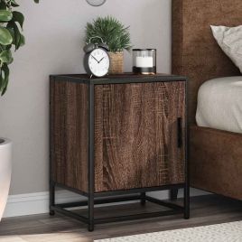 Bedside Cabinet Brown Oak 40x31x50 cm Engineered Wood and Metal