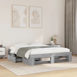 Bedframe Grey Sonoma 160x200cm Engineered Wood