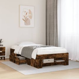 Bedframe Smoked Oak 100x200cm Engineered Wood
