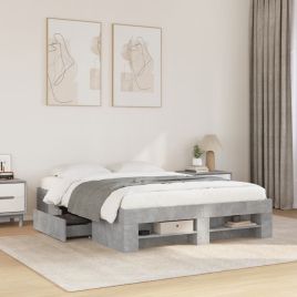 Bedframe Concrete Grey 140x190cm Engineered Wood