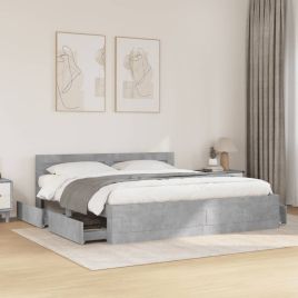 Bedframe with Headboard Concrete Grey 180x200cm Super King