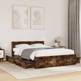 Bedframe with Headboard Smoked Oak 140x200cm