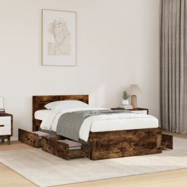 Bedframe with Headboard Smoked Oak 75x190cm Small Single