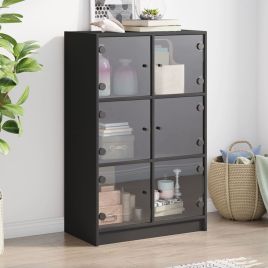 Highboard with Doors Black 68x37x109 cm Engineered Wood