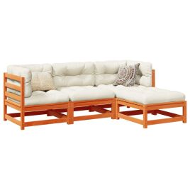 4 Piece Garden Sofa Set Wax Brown Solid Wood Pine - vid-3299378