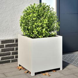 Garden Planter White 50x50x50 cm Steel - vid-851214