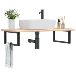 Basin Shelf Wall Mounted Steel and Solid Wood Oak - vid-3302385