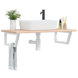 Basin Shelf Wall Mounted Steel and Solid Wood Oak