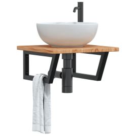 Basin Shelf Wall Mounted Steel and Solid Wood Oak