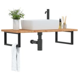 Basin Shelf Wall Mounted Steel and Solid Wood Oak - vid-3302397