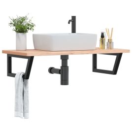 Basin Shelf Wall Mounted Steel and Solid Wood Beech