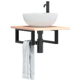 Basin Shelf Wall Mounted Steel and Solid Wood Oak