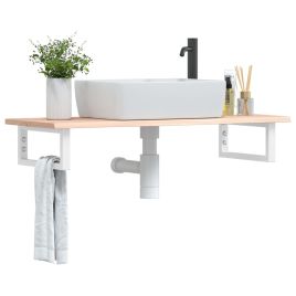Basin Shelf Wall Mounted Steel and Solid Wood Oak