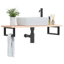 Basin Shelf Wall Mounted Steel and Solid Wood Oak