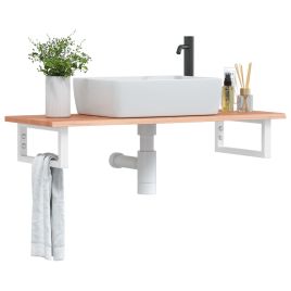 Basin Shelf Wall Mounted Steel and Solid Wood Oak
