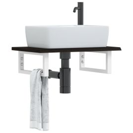 Basin Shelf Wall Mounted Steel and Solid Wood Oak