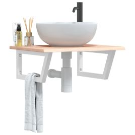 Basin Shelf Wall Mounted Steel and Solid Wood Oak