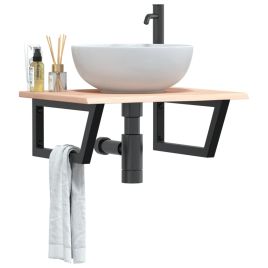 Basin Shelf Wall Mounted Steel and Solid Wood Oak