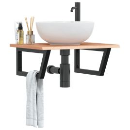 Basin Shelf Wall Mounted Steel and Solid Wood Oak