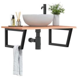 Basin Shelf Wall Mounted Steel and Solid Wood Oak