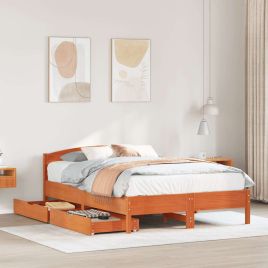 Bedframe Wax Brown 150x200cm King Size Solid Wood Pine